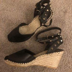 NEW Ash Black Leather Espadrille Wedge SZ 9